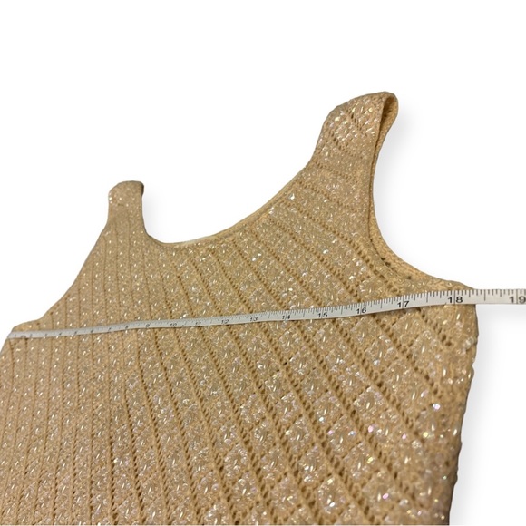 Vintage 60s Sequins Top Beige Lambswool Beaded Fringe Size M - Picture 4 of 5